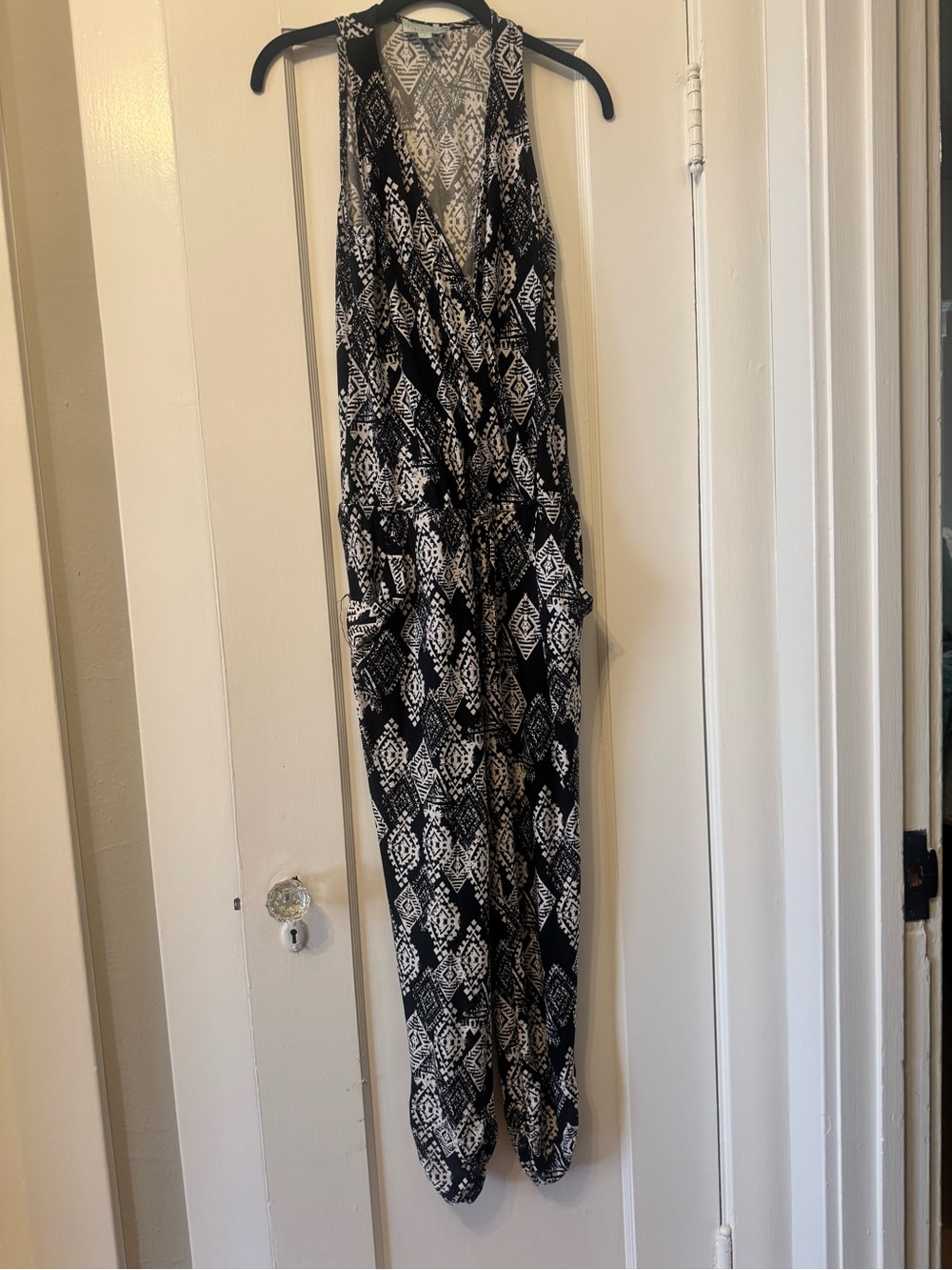Veronica M Black & White Geometric/boho Sleeveless Jumpsuit/romper